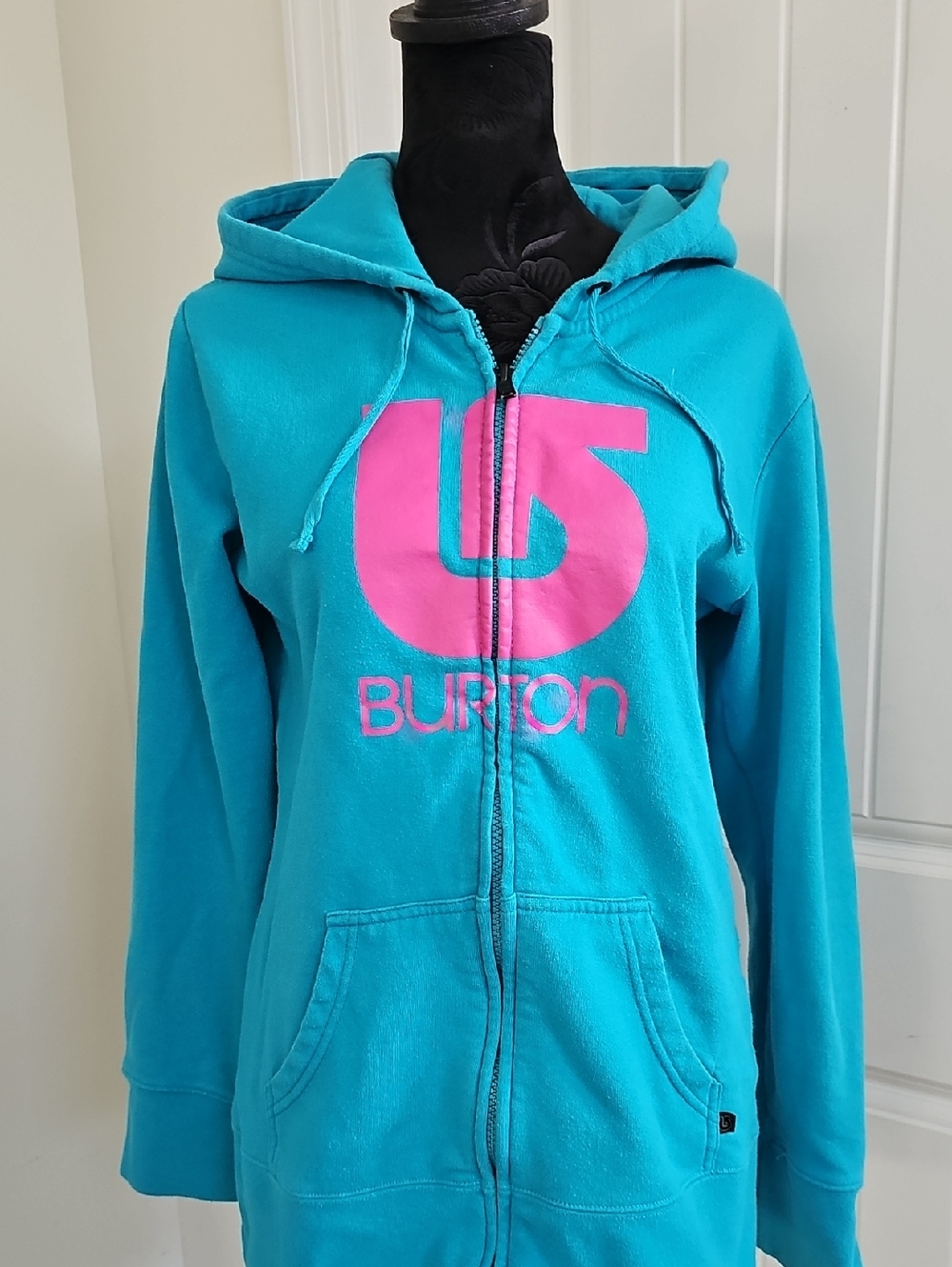 Burton Turquoise Zip Hoodie with Pink Logo, Womens Medium